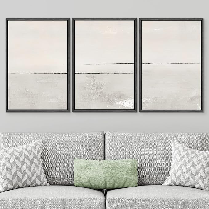 SIGNWIN Framed Canvas Print Wall Art Set Gray Duotone Pastel Watercolor Landscape Shapes Abstract Illustrations Modern Art Decorative Nordic Zen for Living Room, Bedroom, Office - 16"x24"x3 Black
