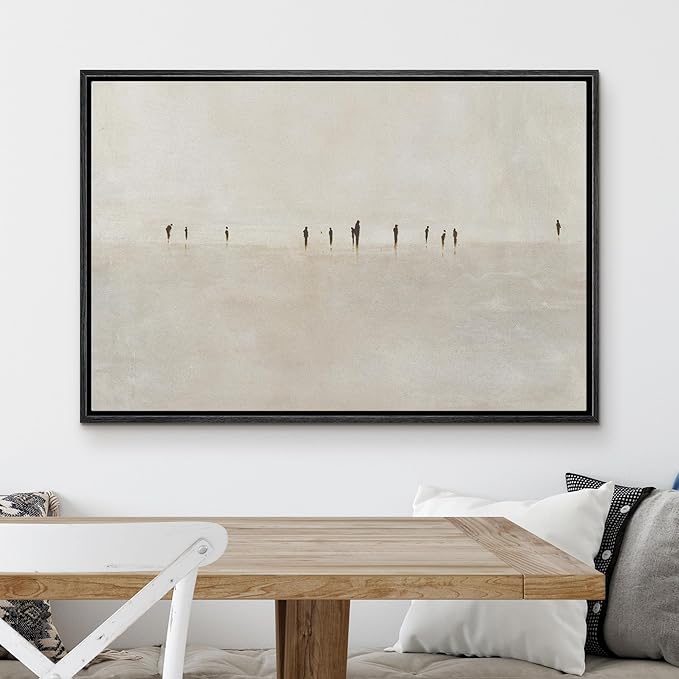 MUDECOR Framed Canvas Print Wall Art Minimalist Silhouettes on Foggy Shore Illustrations Minimalism Decorative Relax Colorful for Living Room, Bedroom, Office - 24"x36" Black