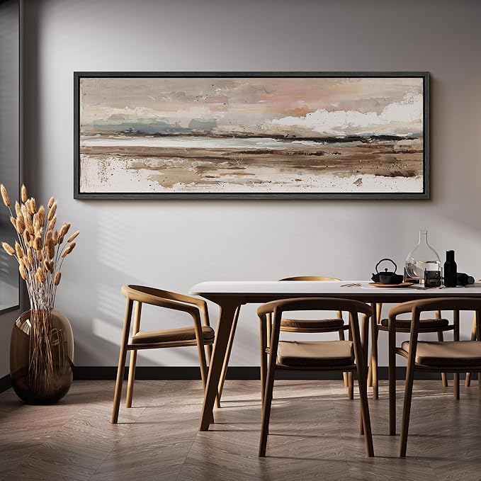 SIGNFORD Large Framed Canvas Coastal Horizon Textured Abstract Illustrations Modern Art Calm Warm for Living Room, Bedroom, Office - 60"x20"
