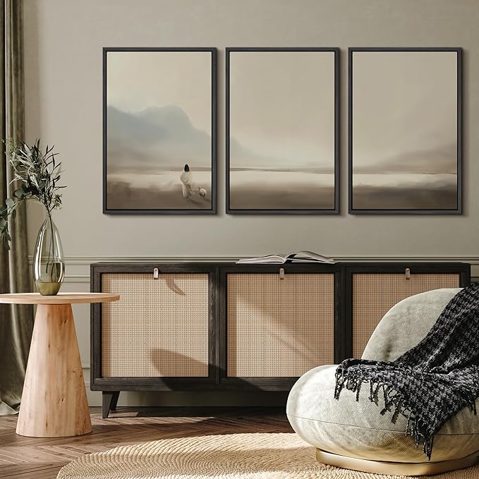 MUDECOR Framed Wall Art Print Set Serene Coastal Landscape Minimalist Illustrations Modern Art Boho Decorative Colorful Chic for Living Room, Bedroom, Office - 24"x36"x3 Black