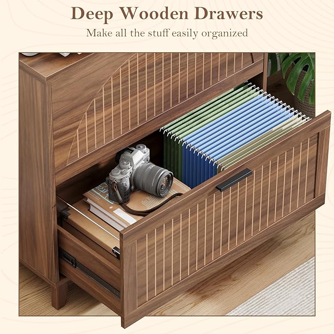 Lateral File Cabinet with 2 Drawers, Farmhouse File Cabinet for Letter/a4/Legal Size Hanging Files, Large Wood File Storage Cabinets Printer Stand for Home Office Cabinets, Walnut