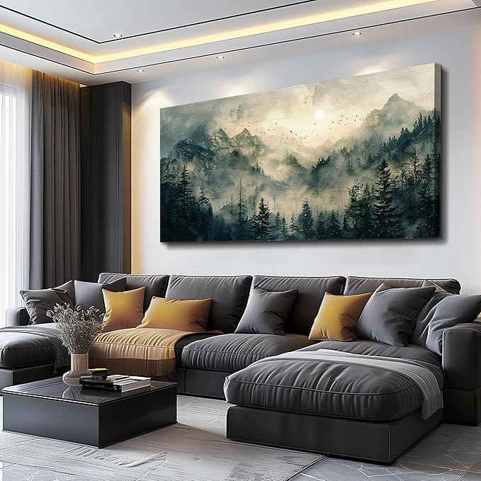 FUHAIHUA Canvas Wall Art For Living Room Large Wall Decor For Office Modern Bedroom Decorations Forest Fog Landscape Pictures Farmhouse Painting Artwork Wall Mural Aesthetic Home Decor 30x60 In