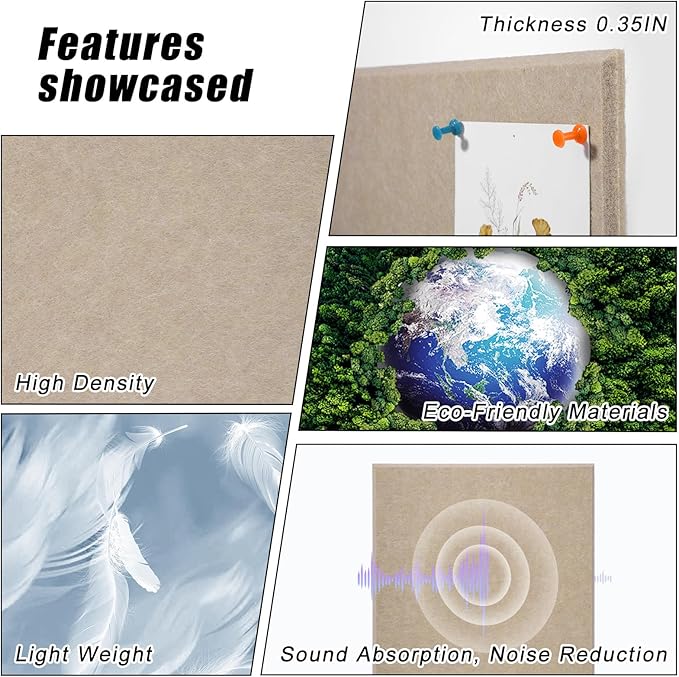 Large Cork Board 36" x 24", 6 Pack Felt Bulletin Board with 30 Pushpins, Cork Boards Alternative with Self-Adhesive Strips, Felt Wall Tiles Pin Boards for Walls Office Home School Decor-Tan