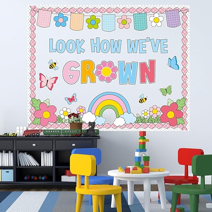 Spring Flower Bulletin Board Decorations Set with Borders Motivational Grow Floral Classroom Decor for Teachers Cute Wildflowers Positivity Cutouts for Class School Classroom Bulletin Board Decoration