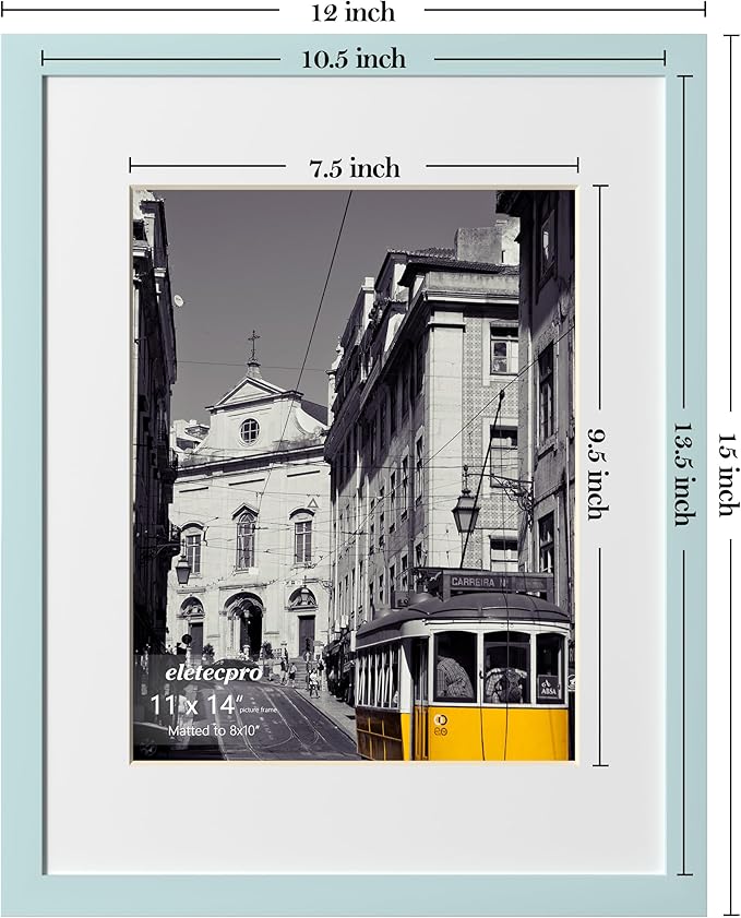 eletecpro 11x14 Picture Frames Set of 10, Picture Frame Collage Wall Decor Display 8x10 Photo with Mat or 11x14 without Mat, Home Decor Gallery Wall Frame for Wall Mounting, Sky Blue