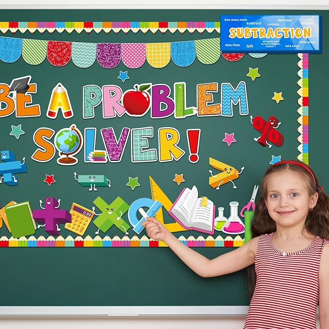 Pajean Math Bulletin Board Mathematics Symbol Classroom Decoration Be a Problem Solver Cutout for Back to School First Day Window Door Wall Elementary Preschool Teacher Supplies