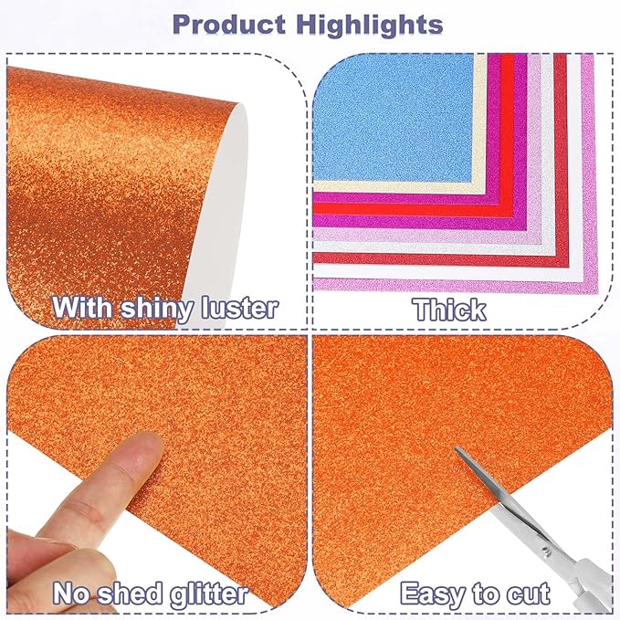 PATIKIL 10Sheets Orange Glitter Cardstock, 12x12In Glitter Paper Card Stock Shiny Scrapbook 250gsm Sparkly Paper Large Shimmer for Crafts Scrapbook DIY Art Wedding Party