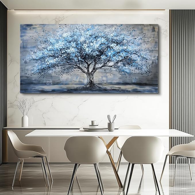 Large Wall Decor for Living Room Canvas Wall Art for Office Modern Wall Decorations for Bedroom Blue Tree Landscape Paintings Abstract Pictures Artwork Farmhouse Room Home Decor 24x48 in