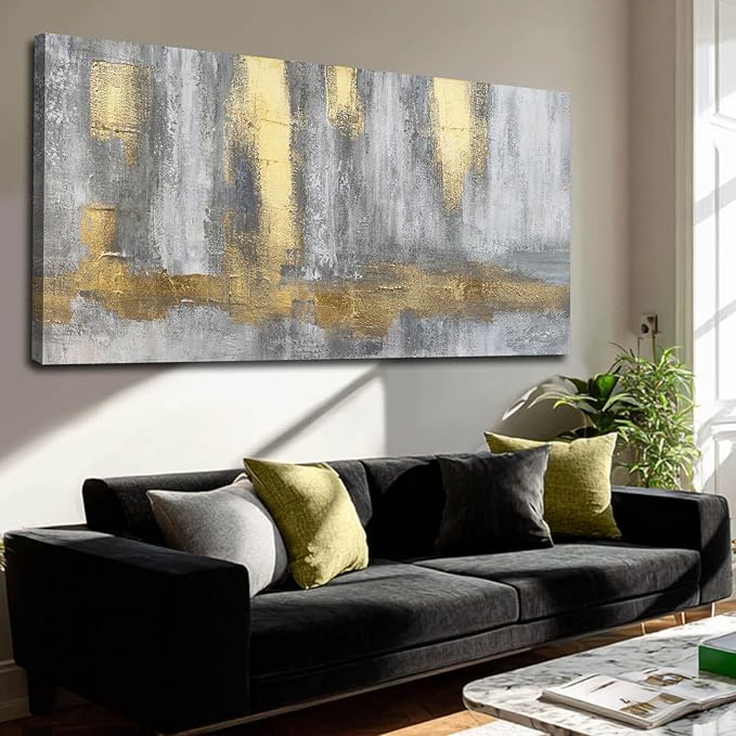 XIANSHOU Textured Wall Art Gold Wall Decor Modern Wall Picture 24"x48" Artwork for Bedroom Decorative Painting for Dining Room Area