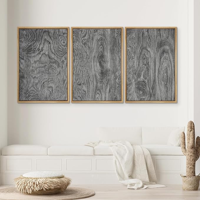 SIGNWIN Framed Canvas Print Wall Art Set Dark Wood Grain Texture Rustic Modern Natural Pattern Illustrations Modern Art Decorative Abstract for Living Room, Bedroom, Office - 16"x24"x3 Natural