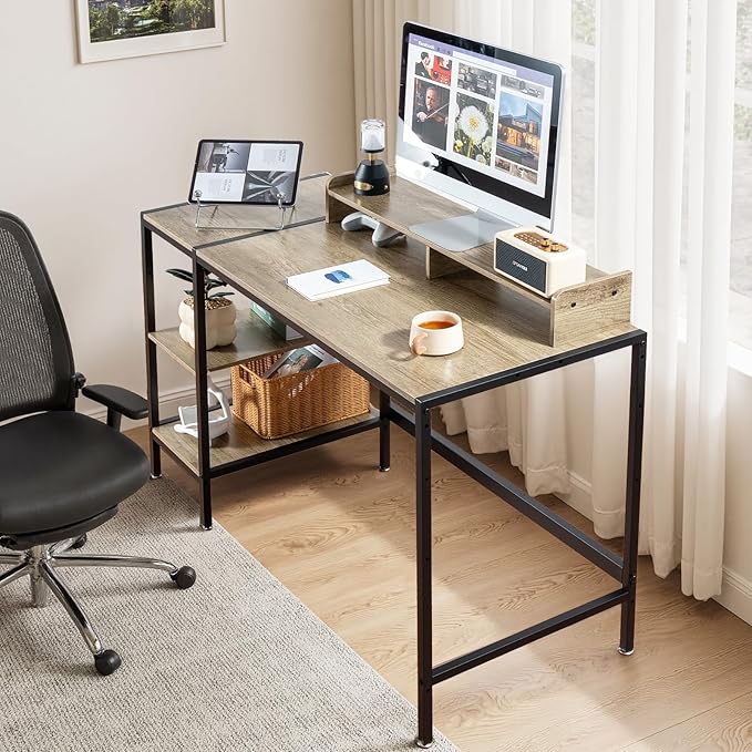47-inch Computer Desk with Storage Shelf - Gray Ideal Gaming Desk for Bedrooms, Small Spaces, and Home Offices Modern Writing Desk for PCs.