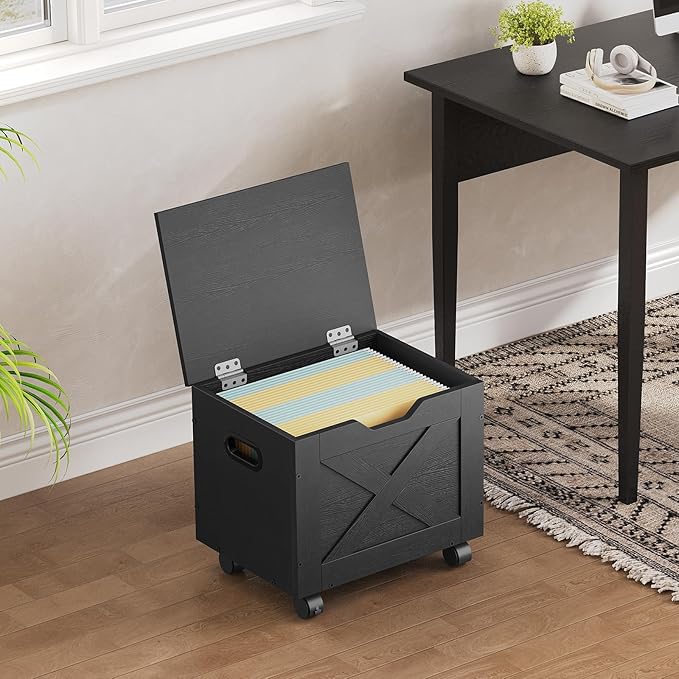 Rolling Filing Cabinet, Small File Cabinet Under Desk with Single Drawer, Hanging File Organizer for A4/Letter-Size Documents, Organizer Box, for Home Office, Black FCBK4001