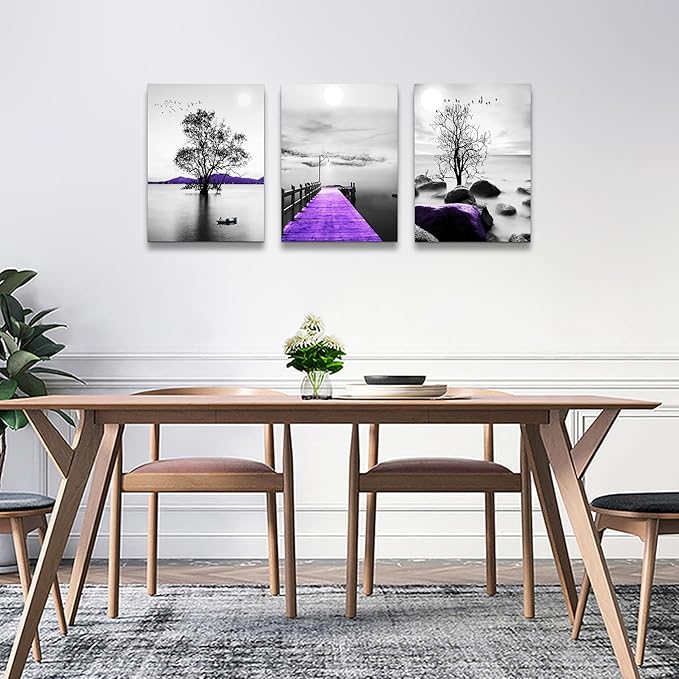 Lapremoly Purple Scenery Wall Pictures Canvas Wall Art For Bedroom Decorations For Living Room Modern Office Wall Decor Black And White Painting Artwork Room Home Decor 3 Piece Prints Art