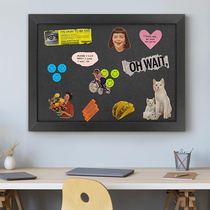 AKTOP 2 Pack Black Cork Board Bulletin Board with Linen 20" X 30", Large Framed Corkboard for Wall, Hanging Pin Board Picture Board for Home Office Decor, Cute Vision Board with Pushpins