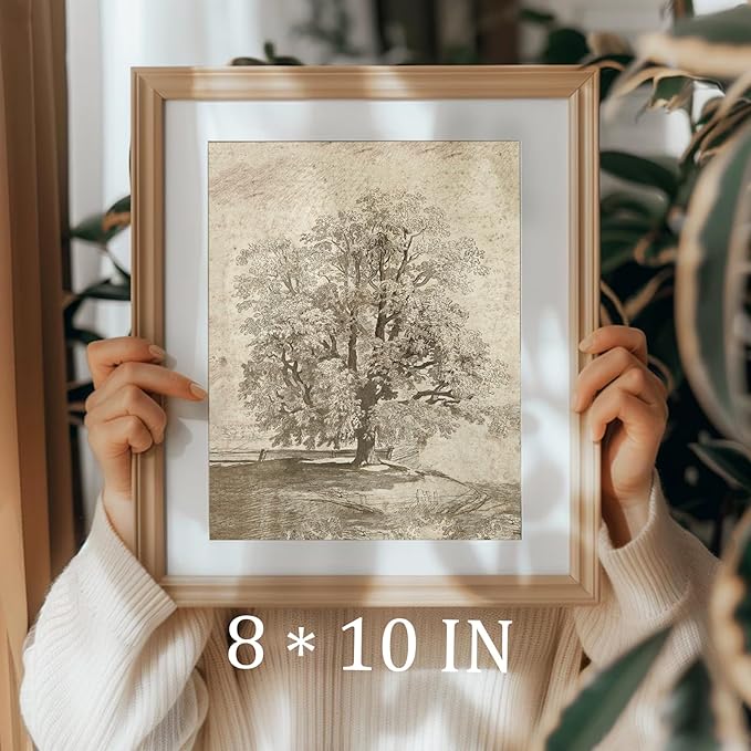 uniro Neutral Etching Vintage Tree Sketch Print, Tree Canvas Wall Art, Antique Rustic Home Decor, Landscape Wilderness Fine Drawing Painting Art Decorative Country/Farmhouse for Living Room, Bedroom, Bathroom Decor( 8" x 10"-UNFRAMED)