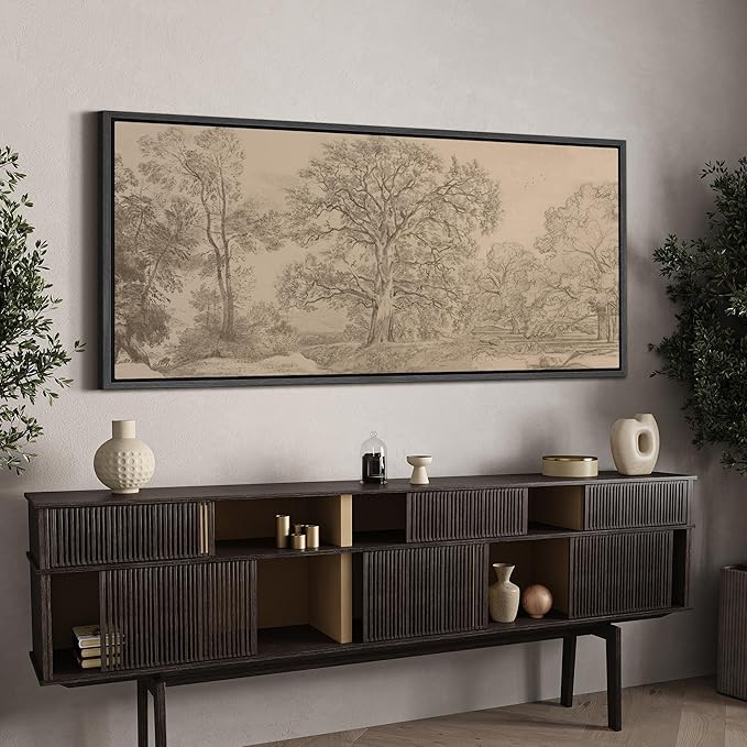 SIGNFORD Extra Large Framed Canvas Vintage Tree Line Pencil Drawing Classic Illustrations Modern Art Calm Warm for Living Room, Bedroom, Office - 60"x30"
