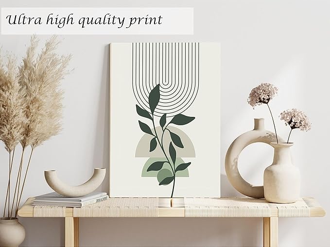 Induslyfe Large Framed Boho Canvas Wall Art Set of 3, Mid Century Modern room Decor, Minimalist Geometric Abstract Boho Bathroom wall art Canvas Prints Ready To Hang Bedroom decor (Sage Green,