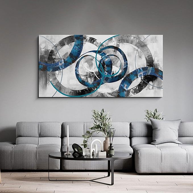 XLSJERST Canvas Wall Art for Living Room - Navy Blue and gray Abstract Picture Modern Paintings Framed Artwork for Bedroom Office Home Decor