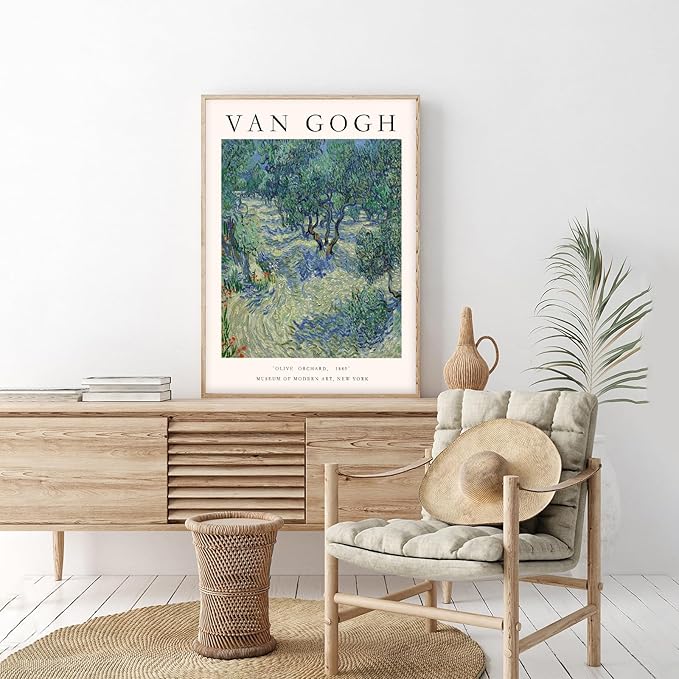 Van Gogh Wall Art, Van Gogh Art Posters, Olive Orchard Floral Garden Art, Retro Famous Artist Paintings Museum Gallery Exhibition Poster for Living Room, Aesthetic Vintage Decor, Unframed, 12x16 In