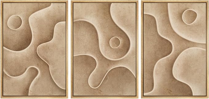 SIGNWIN Framed Canvas Print Wall Art Set Textured Sand Art Organic Curved Shapes in Neutral Tones Illustrations Modern Art Decorative Abstract for Living Room, Bedroom, Office - 24"x36"x3 Natural
