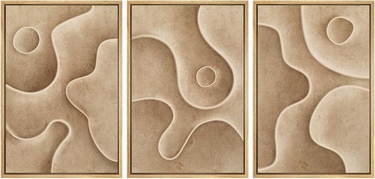 SIGNWIN Framed Canvas Print Wall Art Set Textured Sand Art Organic Curved Shapes in Neutral Tones Illustrations Modern Art Decorative Abstract for Living Room, Bedroom, Office - 16"x24"x3 Natural