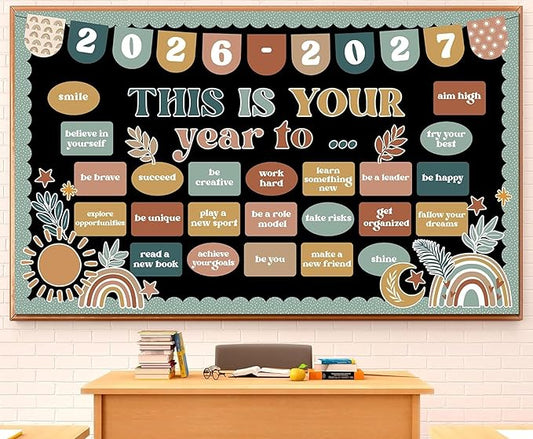 Classroom Bulletin Board Set Boho Motivational This is Your Year Decoration Retro Boho Inspirational Reading Welcome Back to School Bulletin Board Cutouts for Office Chalkboard Wall Door Decor Supply