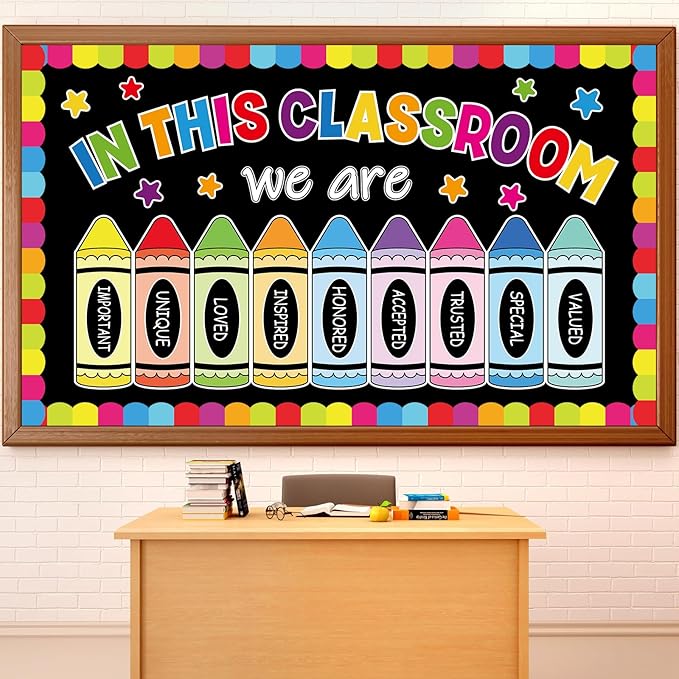 gisgfim Back to School Bulletin Board Decorations Colorful Crayon Paper Cutouts Crayon Motivational Word Bulletin Board Set for School Classroom Teacher Students Chalkboard Door Wall Decor Supplies