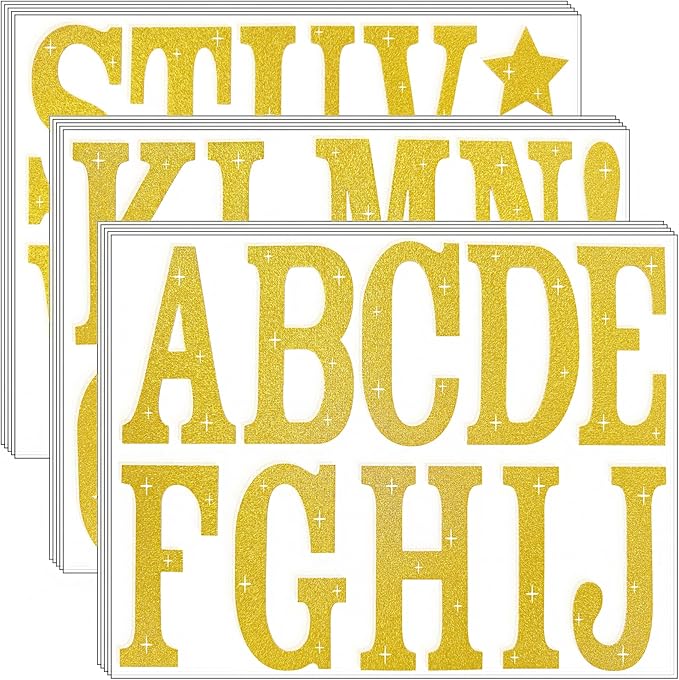 Glitter Bulletin Board Letters 155 Pieces 4 Inch Letter Stickers for Poster Board Stick on Letters for Bulletin Board Display Home School Classroom Decor(Gold)