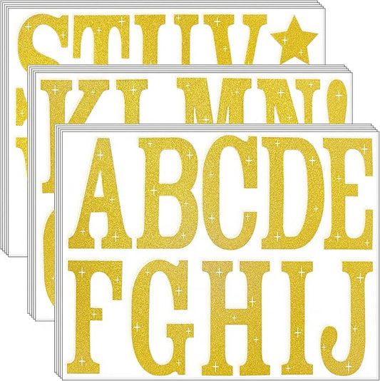 Glitter Bulletin Board Letters 155 Pieces 4 Inch Letter Stickers for Poster Board Stick on Letters for Bulletin Board Display Home School Classroom Decor(Gold)