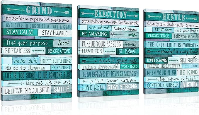 aburaeart Motivational Quotes Teal Wall-Decor - Canvas Wall Art For Living Room - 3 Piece Wall Decor Ready To Hang Size 12" x 16"