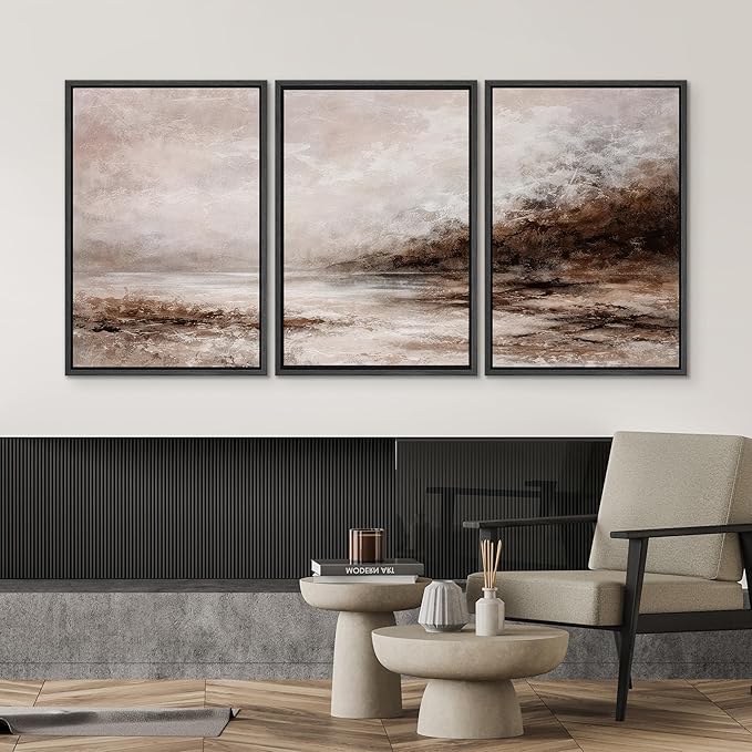 SIGNWIN Framed Canvas Print Wall Art Set Hazy Autumn Shores Illustrations Decorative Relax/Calm Zen for Living Room, Bedroom, Office - 24"x36"x3 BLACK