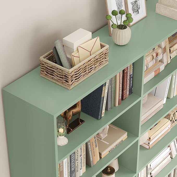 FACBOTALL 83.6" Tall Bookshelf and Bookcase, 7-Tier Extra Large Bookshelf with Double Storage, 14 Open Display Shelves for Home Office, Study and Living Room, Green