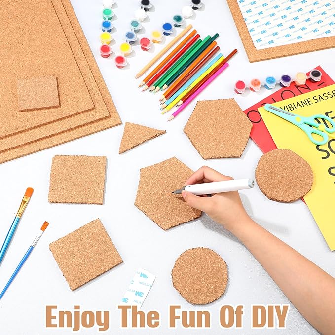 Kosiz 10 Pack Cork Board Square 12" x 12", 1/4" Thick Cork Board Tiles Bulk for Wall Self Adhesive Bulletin Corkboards Tiles Sheet for Wall School Office Home Decoration