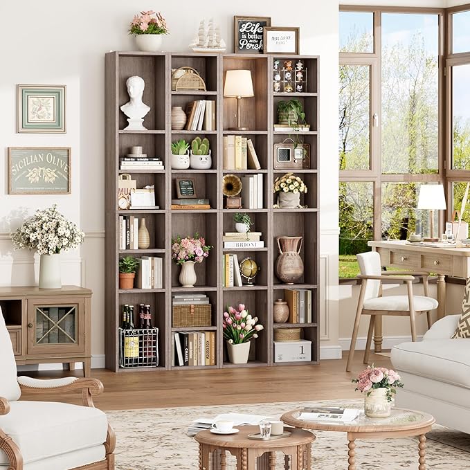FOTOSOK 8-Tier Media Tower Rack, 11.6 X 9.3 X 70.9 Inches CD DVD Slim Storage Cabinet with Adjustable Shelves, Tall Narrow Bookcase Display Bookshelf for Home Office, Oak