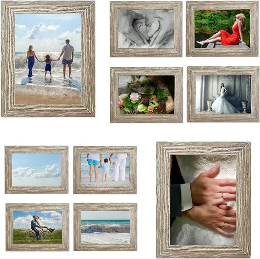 Picture Frames Set 10 Pack Collage Picture Frames,Gallery Wall Frame Set with Four 8x10, Four 5x7, Four 4x6, Farmhouse Rustic Photo Frames for living room Wall Gallery Decor or Desk,Grey