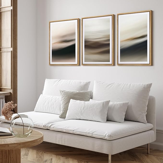 SIGNFORD Framed Wall Art Print Set Neutral Coastal Abstract Minimalist Ocean-Inspired Digital Art Modern Art Contemporary for Living Room, Bedroom, Office - 16"x24"x3 Natural
