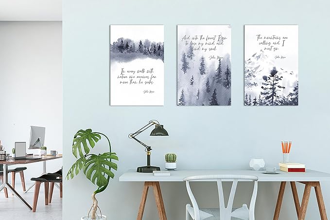 3 Piece Motivational Quotes Blue Forest Canvas Print Pictures Wall Decor, Men Women Inspirational Framed Artwork Home Office Decor 16"x24" x 3 Pcs