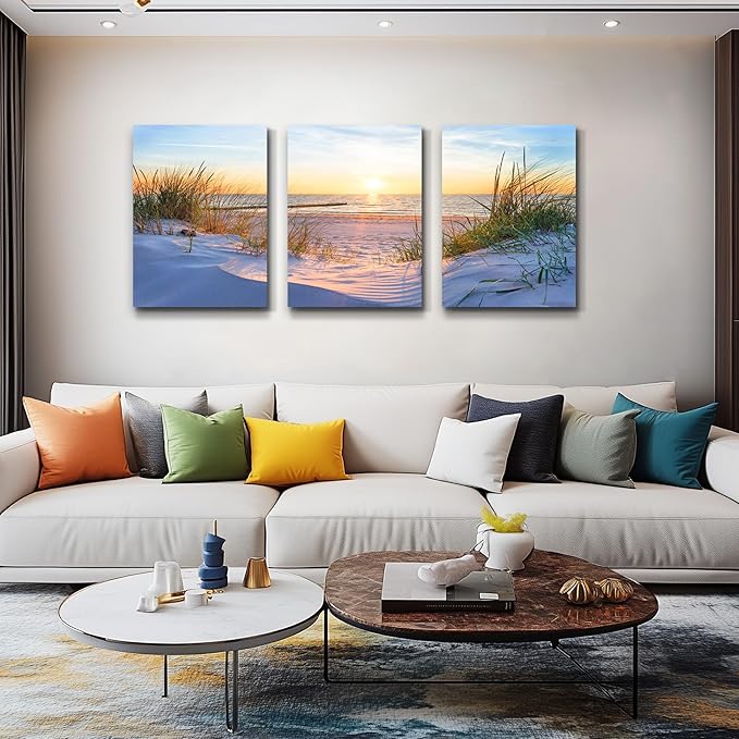 Wall Art for living room Print Artwork Wall Art Decor Poster Blue sun beach grass ocean Landscape painting bedroom bathroom Decorations Seascape Canvas Prints Picture Home Office wall Decor Works