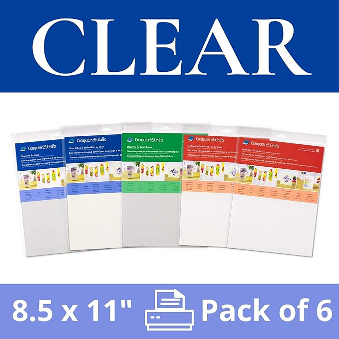 Computer Grafix Ink Jet Film - Printable Film for Creating Custom Overlays, Journals, Window Effects, Stickers, Photos, Jewelry and More, Ink Jet Printers Only (Clear, Pack of 6 (8.5"x11"))