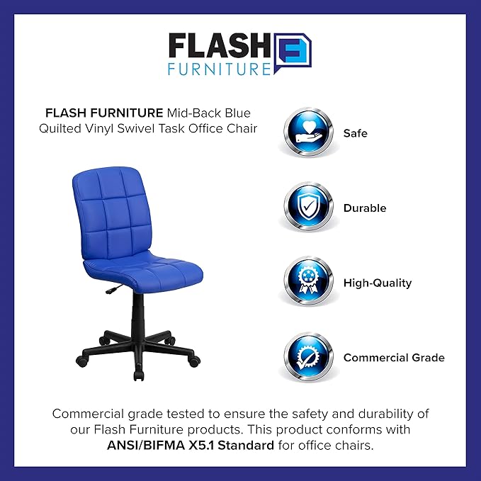 Flash Furniture Clayton Mid-Back Blue Quilted Vinyl Swivel Task Office Chair