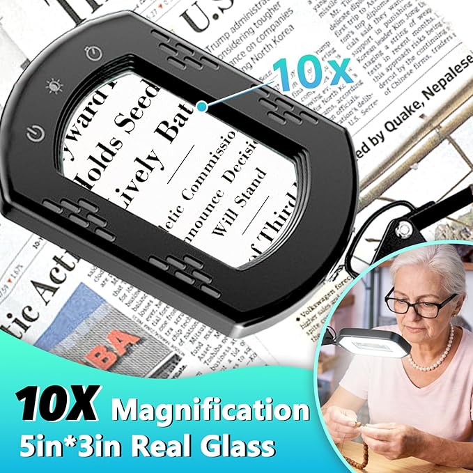 10X Magnifying Glass with Light and Stand 11" Base 5 Color Modes Dimmable LED Desk Magnifying Lamp with Clamp Hands-Free Lighted Magnifier for Reading Craft Sewing Close Work Diamond Painting