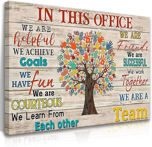HDXUFJQ Inspirational Canvas Wall Art for Office - Team Rules Motivation Positive Quotes Wall Decor - Teamwork - Ready to hang (16"x24")