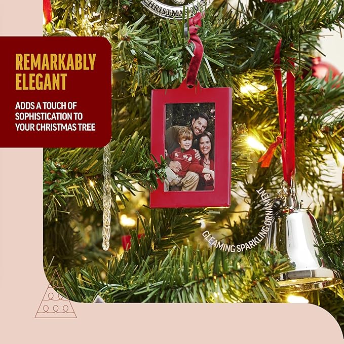 Klikel Christmas Photo Ornament Frames - Red & Green Mini Picture Frames - Set of 8 - Small Holiday Frames For Gifts or Hanging on Christmas Trees