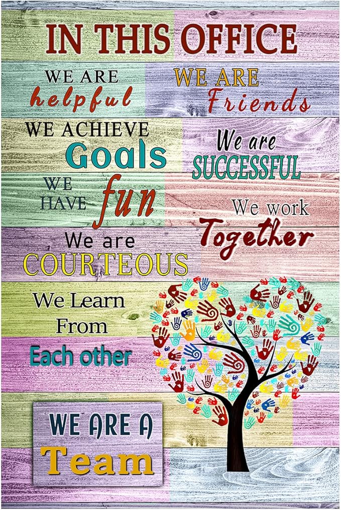 WHAOMIOT Inspirational Wall Art Poster (16x24 Inch, Frameless) Positive Office Wall Decor Print Canvas In This Office We Are A Team Best Motivational Quotes Modern Office Decorations