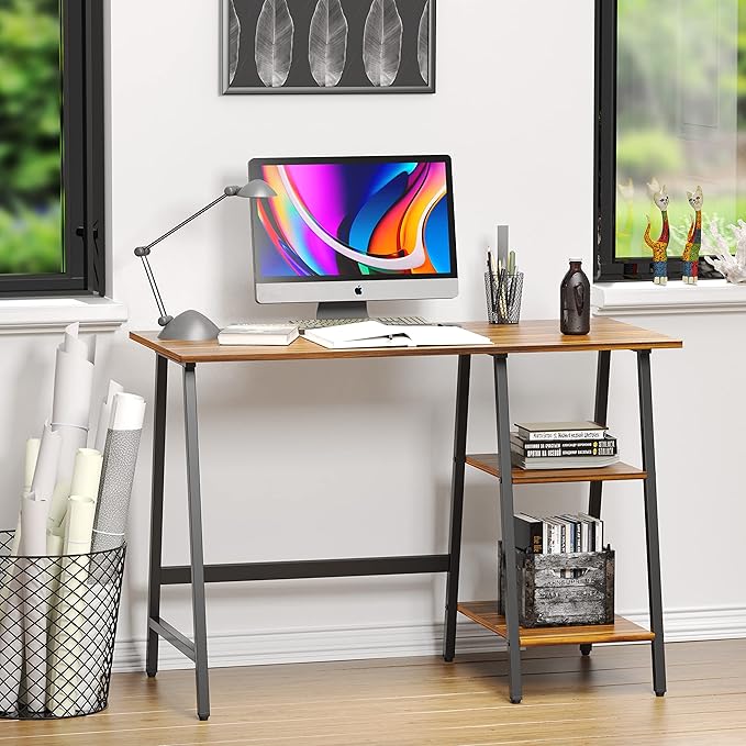 SHW 43-Inch Home Office Trestle Computer Desk with Open Storage Shelves, Walnut