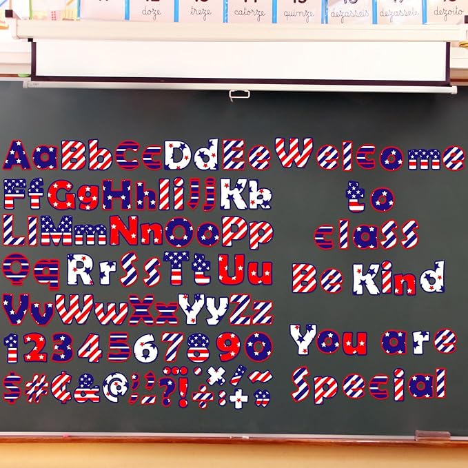 260 Pcs 4th of July Bulletin Board Letters for Classroom 4” Letters Combo Pack Set Patriotic Classroom Decorations American Flag 4th of July Alphabet Numbers Symbols Letters for Classroom Decor