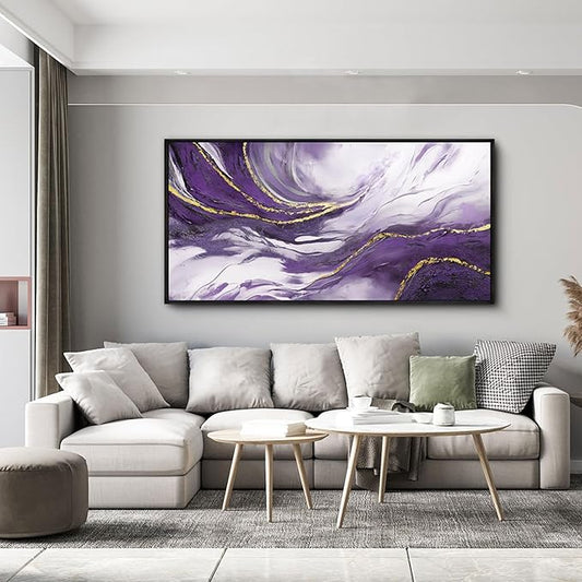 yiijeah Purple Abstract Canvas Wall Decor for Living Room - Purple and Gold Large Framed Picture Artwork for Walls Bedroom Office Home Decor Modern Boho Wall Art