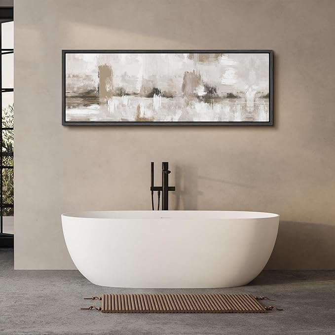 SIGNFORD Large Framed Canvas Neutral Abstract Landscape in Earthy Tones Illustrations Modern Art Calm Warm for Living Room, Bedroom, Office - 60"x20"