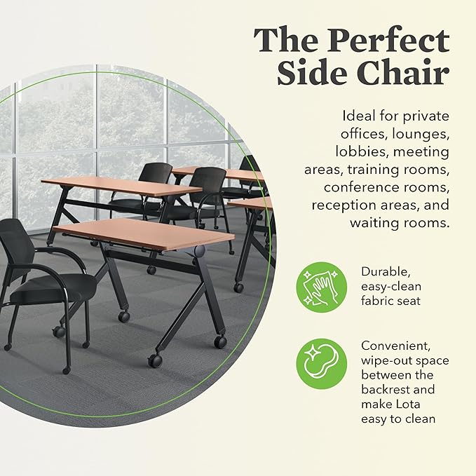 HON Lota Office Chair, Black Guest Seat with Arms and Casters, Mesh Back, Fabric | for Lobby, Guests, and Offices