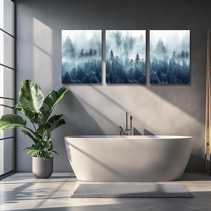 Wall Decorations For Living Room 3 Piece Framed Canvas Wall Art For Office Large Size Wall Decor Misty Forests Trees Wall Painting Landscape Pictures Artwork For Room Modern Wall Posters Home Decor